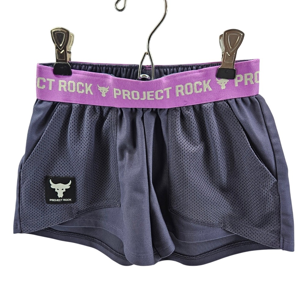 Under Armour Project Rock Kids YSM JP CH Loose Fit Athletic Shorts Purple EUC